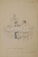 1947 Ék Sándor (1902-1975): Politikai karikatúra (vázlat + végleges rajz + kész újságoldal); ceruza-...