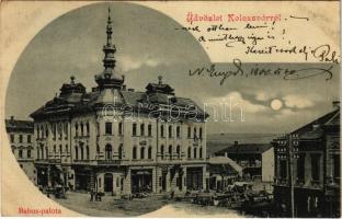 1900 Kolozsvár, Cluj; Babos palota, Phönix vezérügynöksége, Wertheimer Vilmos üzlete, piac / palace, shops, market