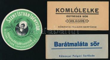 7 db sörös címke (Kőbányai Maláta Sör, Dreher Bak Sör, stb.)