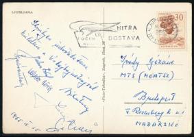 1965 Az asztali tenisz válogatott tagjainak aláírása VB-ről hazaküldött képeslapon