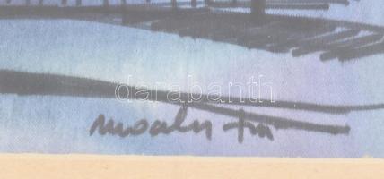 Macskássy Izolda (1945-2021): Utcarészlet. Vegyes technika, selyem, jelzett. Üvegezett fa keretben. ...