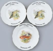 Seltmann Weiden Bavaria német porcelán dísztányér, 3db, matricás halas motívummal, kopott, jelzett d:23,5cm