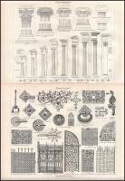 cca 1900 Építészet, erődök 7 db fametszetű tábla 31x25 cm