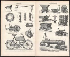 cca 1900 Gépek, műszaki találmányok 14 db fametszetű tábla 31x25 cm
