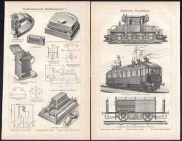 cca 1900 Gépek, műszaki találmányok 14 db fametszetű tábla 31x25 cm