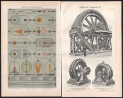 cca 1900 Gépek, műszaki találmányok 14 db fametszetű tábla 31x25 cm