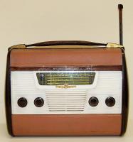 cca 1950 BR 701 típusú hordozható Orion táskarádió, eredeti farolós tartójában