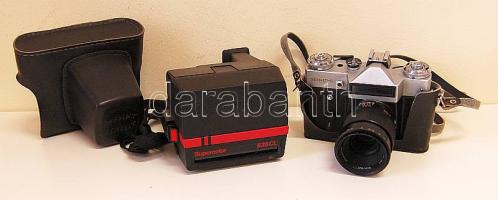 Polaroid 635 CL és Zenit márkájú fényképezőgép eredeti tokban, jó állapotban