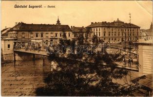 1907 Lugos, Lugoj; Vashíd, Grünberger üzlete, Sas gyógyszertár, uszoda. Nemes Kálmán kiadása / bridge, shops, pharmacy, bath (EB)