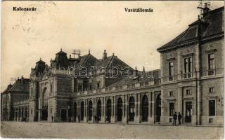 1914 Kolozsvár, Cluj; Vasútállomás. Rigó Árpád utóda kiadása / railway station (EB)