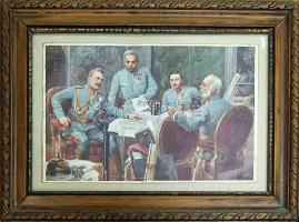 cca 1916 Ferenc József és tábornokai nyomat üvegezett keretben