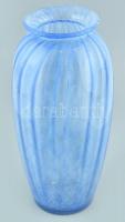 Kék karcagi, berekfürdői kraklé / fátyol üveg váza. Formába öntött, hibátlan. m: 32 cm