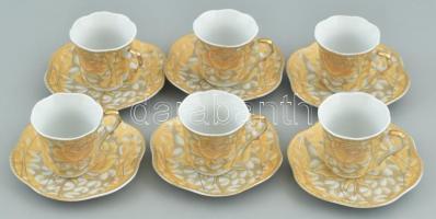 AML Royal porcelain német mokkás készlet, 6 db csésze, m: 5 cm, 6 db alj, d: 11 cm, 1 db tányér, d: ...