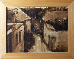 Ónodi Béla 1900-1991: Szentendrei utca; lavirozott pác; szignált keretben 30x40 cm