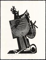 Joseph Kádár (1936-2019): Absztrakt kompozíció, 1981. Cinkkarc, papír, jelzett, számozott (32/50). Hátoldalon a művész pecsétjével és autográf feliratával. 26,5x16,5 cm