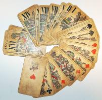 Régi tarottkártya elég megviselt és hiányos állapotban, mindössze 24 darab lappal