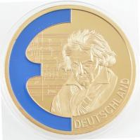 2000. Németország (Ludwig van Beethoven) aranyozott Cu-Ni, részben kézzel festett emlékéremDie ersten Farb-Europa-Prägungen sorozatból, sorszámozott tanúsítvánnyal (40mm) T:PP  2000. Deutschland (Ludwig van Beethoven) gold plated Cu-Ni, partially hand painted commemorative medallion from Die ersten Farb-Europa-Prägungen series, with serial numbered certificate (40mm) C:PP