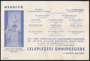 1936 Irinyi János emlékmű leleplezési ünnepség meghívója hajtásnyommal