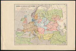 Európa a IX. század eleső felében, térkép, M. Kir. Honvéd Térképészeti Intézet, 15,5×23 cm