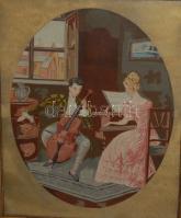 cca 1930 Nagyméretű rendkívül szép gobelin üvegezett keretben 70x90 cm