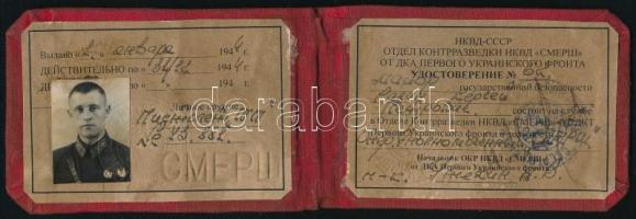 1944-1946 SZMERS szovjet katonai kémelhárító titkosszolgálat tagjának fényképes igazolványa