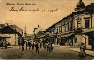 Losonc, Lucenec; Kossuth Lajos utca, üzletek. Bicskei Zoltán kiadása / street view, shops (kis szakadás / small tear)