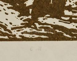 Somlai Vilma (1938-2007): Virágzó mandulafák. Linómetszet, papír, jelzett, E.A. művészpéldány, hátol...