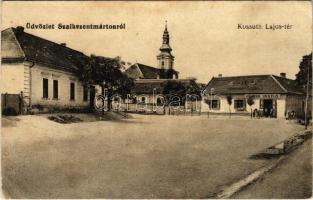 1918 Szalkszentmárton, Kossuth Lajos tér, templom, Führer László üzlete és saját kiadása (EB)