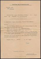1945 Bp., Magyar belügyminiszter által kiadott rendőrirodai hadnaggyá való kinevezés Erdei Ferenc (1910-1971) aláírásával