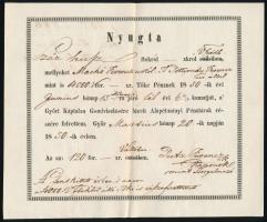 1850 Győr, Nyugta Győri Káptalan Gondviselésére bízott Alapétmányi Pénztárak részére felvett összegről