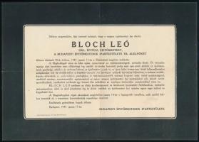 1947 Bp., Bloch Leó okleveles építész gyászjelentése