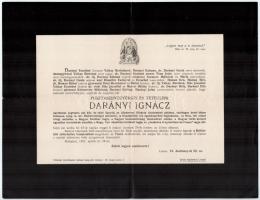 1927 Bp., Darányi Ignác (1949-1927) kir. földművelésügyi miniszter gyászjelentése + adománygyűjtő ív szoborállításra