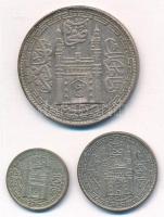 India / Hyderabad 1917. 1R Ag "Mir Usman Ali Khan" + 1943. 2A Ag + 4A Ag T:2- India / Hyderabad 1917. Rupee Ag "Mir Usman Ali Khan" + 1943. 2 Annas Ag + 4 Annas Ag C:VF