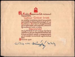 1937 az Erdélyi Szépmíves Céh díszes oklevele Kismarty Lechner Lóránd építésznek, nyomtatott aláírásokkal. 37x25 cm. Szép állapotban.