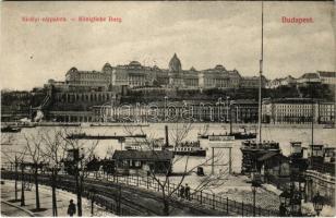 1909 Budapest I. Királyi vár, gőzhajók Margit hídhoz. Divald Károly műintézete 1670-1909. (EK)