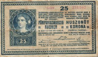 1918. 25K "hullámos" (2x), az egyik alacsony sorszámmal, a másik hátoldalán "Szegedi Népbank" bélyegzővel T:III,III-