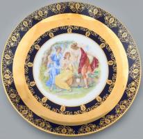 Cseh mitológiajelenetes porcelán tányér, jelzett, kopott, d: 23,5