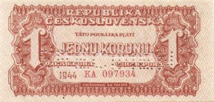Csehszlovákia 1944-50. 1K (2x) az egyik "SPECIMEN" lyukasztással + 5K (2x) mindkettő &quot...