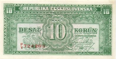 Csehszlovákia 1944-50. 1K (2x) az egyik "SPECIMEN" lyukasztással + 5K (2x) mindkettő &quot...