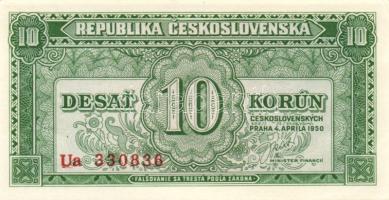 Csehszlovákia 1944-50. 1K (2x) az egyik "SPECIMEN" lyukasztással + 5K (2x) mindkettő &quot...