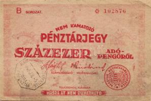 1946. Pénztárjegy 100.000AP-ről (2x) egymásutáni sorszámokkal T:II