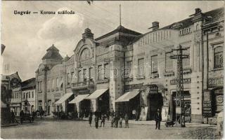 1915 Ungvár, Uzshorod, Uzhhorod, Uzhorod; Korona szálloda, Singer Co. varrógép részvénytársaság, Uránia mozgó, mozi, Ferenczi József és Niederman üzlete / hotel, shops, cinema