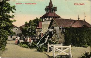 1908 Félixfürdő, Baile Felix; Hőforrás, Amerikai szálló, fodrász / mineral water spring, hotel, hairdresser