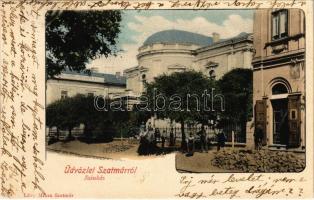 1900 Szatmárnémeti, Szatmár, Satu Mare; színház, termény és hitelbank rt. Lövy Miksa kiadása / theatre, bank