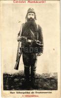 1913 Munkács, Mukacheve, Mukachevo, Mukacevo; Üdvözlet Munkácsról! Zsidó póttartalékos katona. Judaika / Herr Silbergulden als Ersatzreservist. S.M.P. Krakow 1912. 55. / WWI Transcarpathian Jewish reservist soldier. Judaica