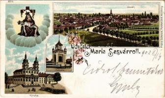 1902 Sasvár, Mária Sasvár, Maria-Schlossberg, Sastín (Sasvár-Morvaőr, Sastín-Stráze); templom, kápolna / Kirche, Kapelle / church, chapel. Art Nouveau, floral, litho