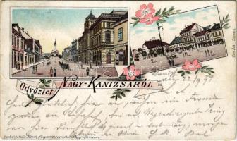 1897 (Vorläufer) Nagykanizsa, utcaképek. Mair József Art Nouveau, floral, litho