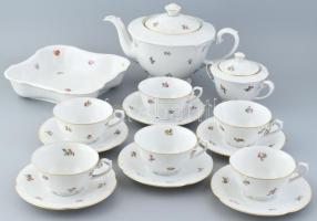 Drasche virágmintás porcelán teás készlet, jelzett, hiányos, lepattanással