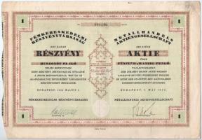 Budapest 1926. Fémkereskedelmi Részvénytársaság részvénye 25P-ről szelvényekkel T:III