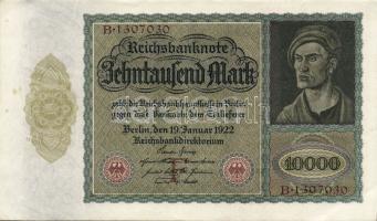 Német Birodalom / Weimari Köztársaság 1922. 10.000M (4x) egymásutáni ill. egy/két ugrású sorszámokkal T:II+, II